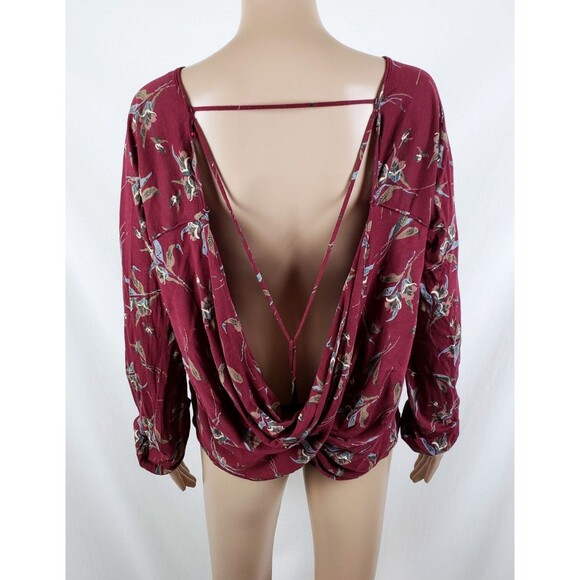 Free People Backless Top Womens M Burgundy Modal-Blend Boho Chic Earthy Flowy - Picture 1 of 11